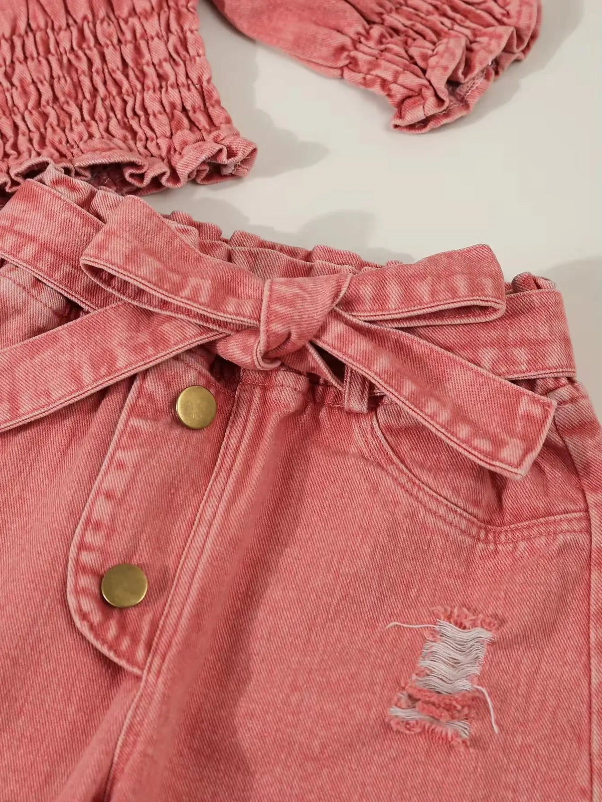 Girls Off-shoulder Top And Rugged Jeans Co-ord Set