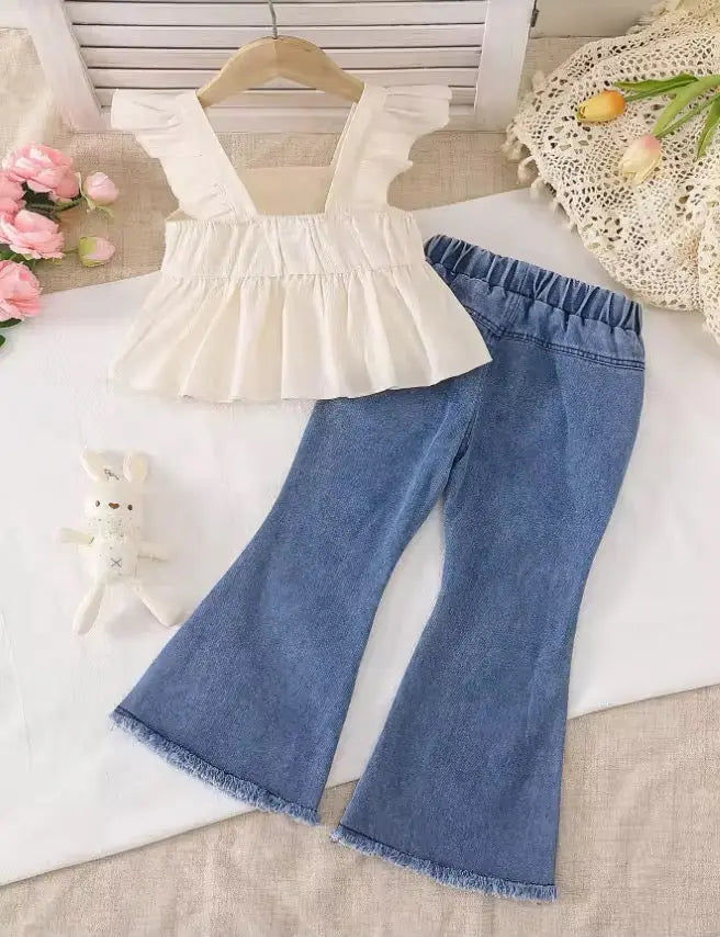 Girls White Peplum Top With Jeans