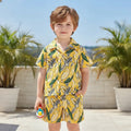 Boys Yellow Printed Shirt And Shorts Set