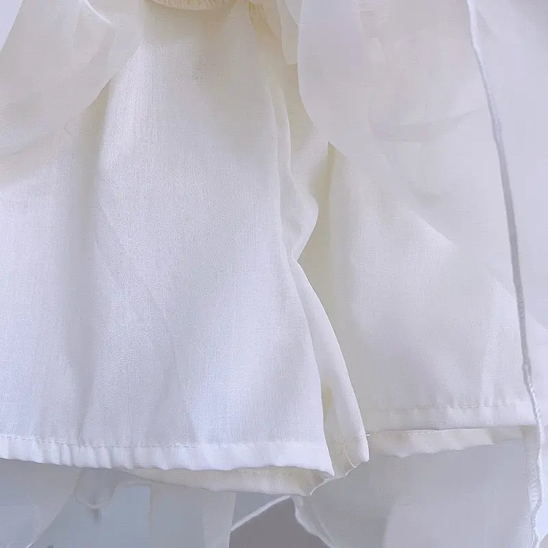 Girls Elegant Pearl Knit & Layered Skirt Set