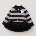 Girls Black Striped Sweater And Fluffy Skirt 2 Pcs Set