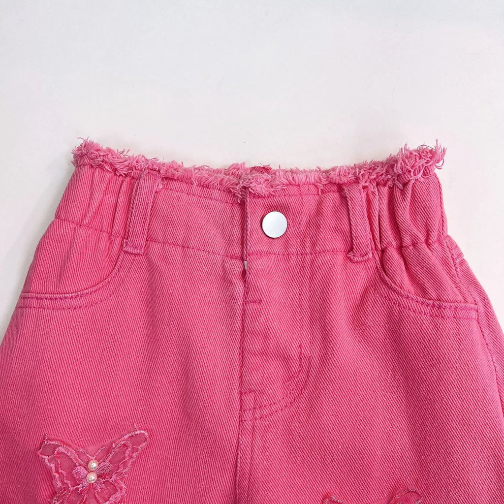 Girls Pink Bow Appliqué Top & Wide Fit Jeans Set
