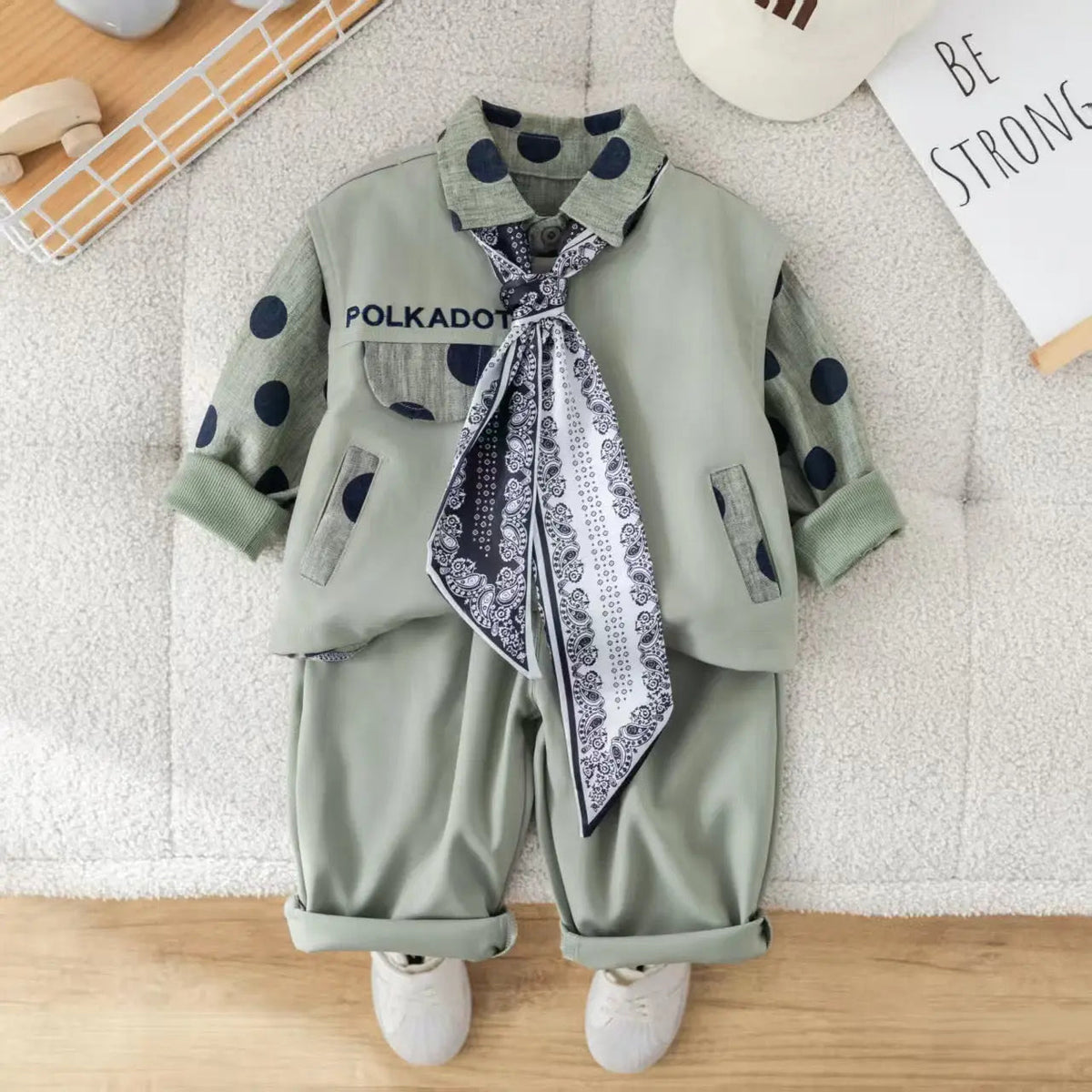 Boys 4-Piece Polka Dot Set with Scarf Tie