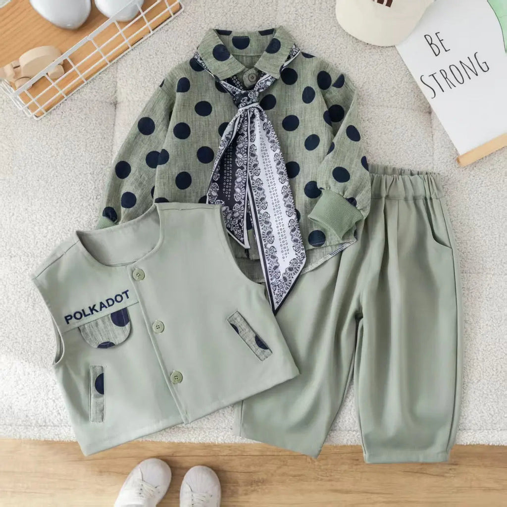 Boys 4-Piece Polka Dot Set with Scarf Tie