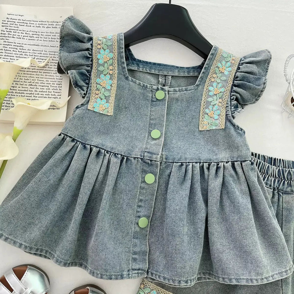 Girls Stylish Denim Co-Ord Set