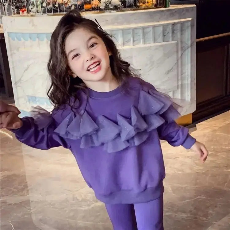 Girls Purple Tulle Style Top And Pants Set