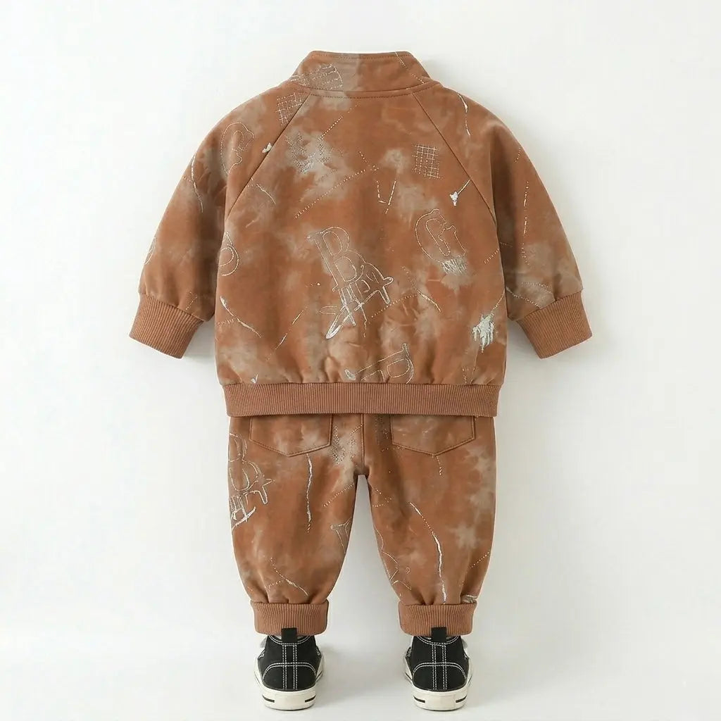 Boys Brown Joggers Set With T-shirt