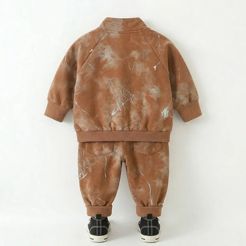 Boys Brown Joggers Set With T-shirt