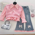 Girls Party Wear Knit Top and Denim Bottom Set
