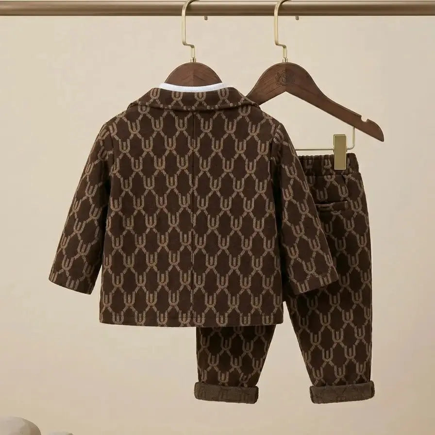 Boys Elegant Monogram Brown Suit