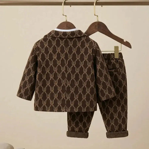 Boys Elegant Monogram Brown Suit