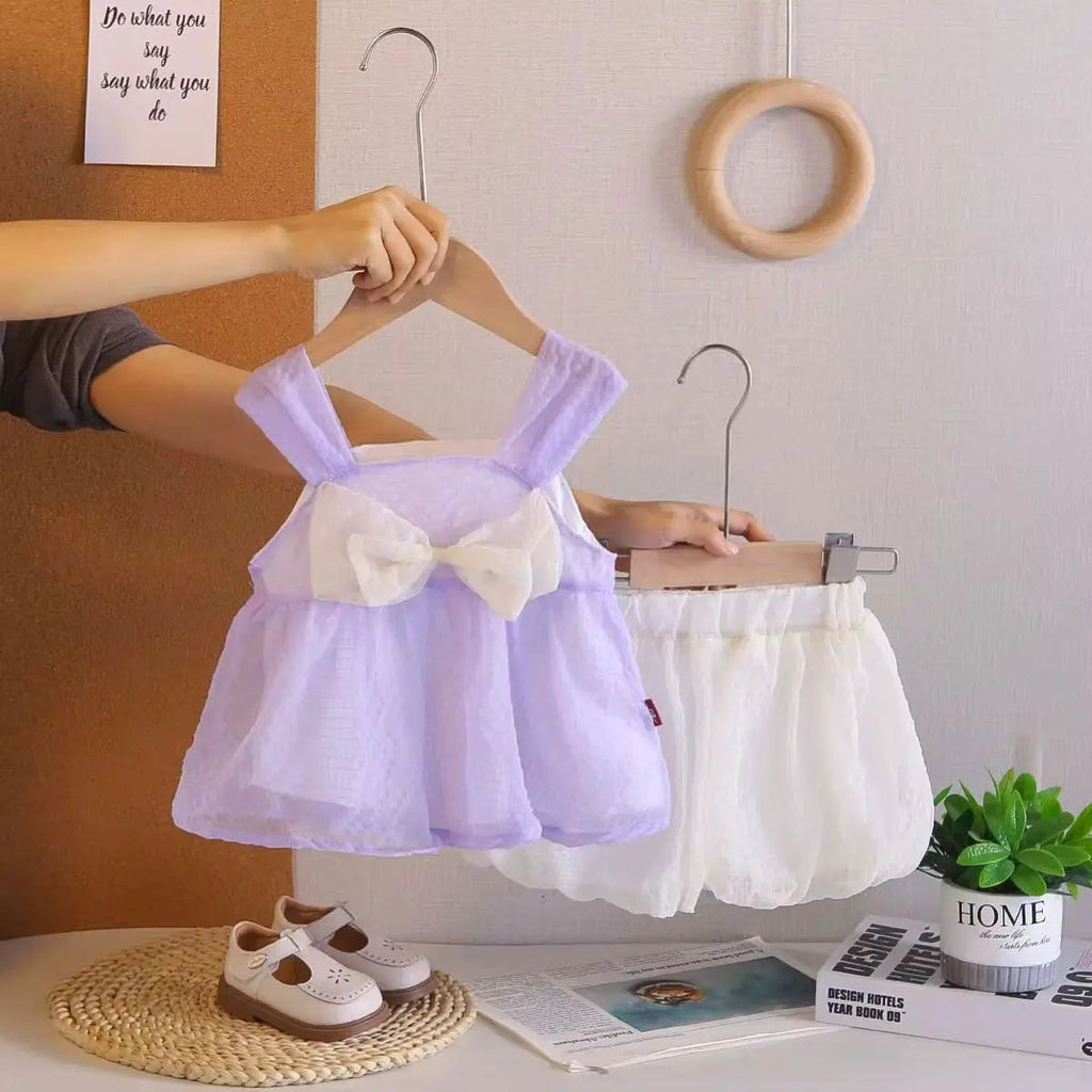 Girls Lavender Bow Top With Shorts Set