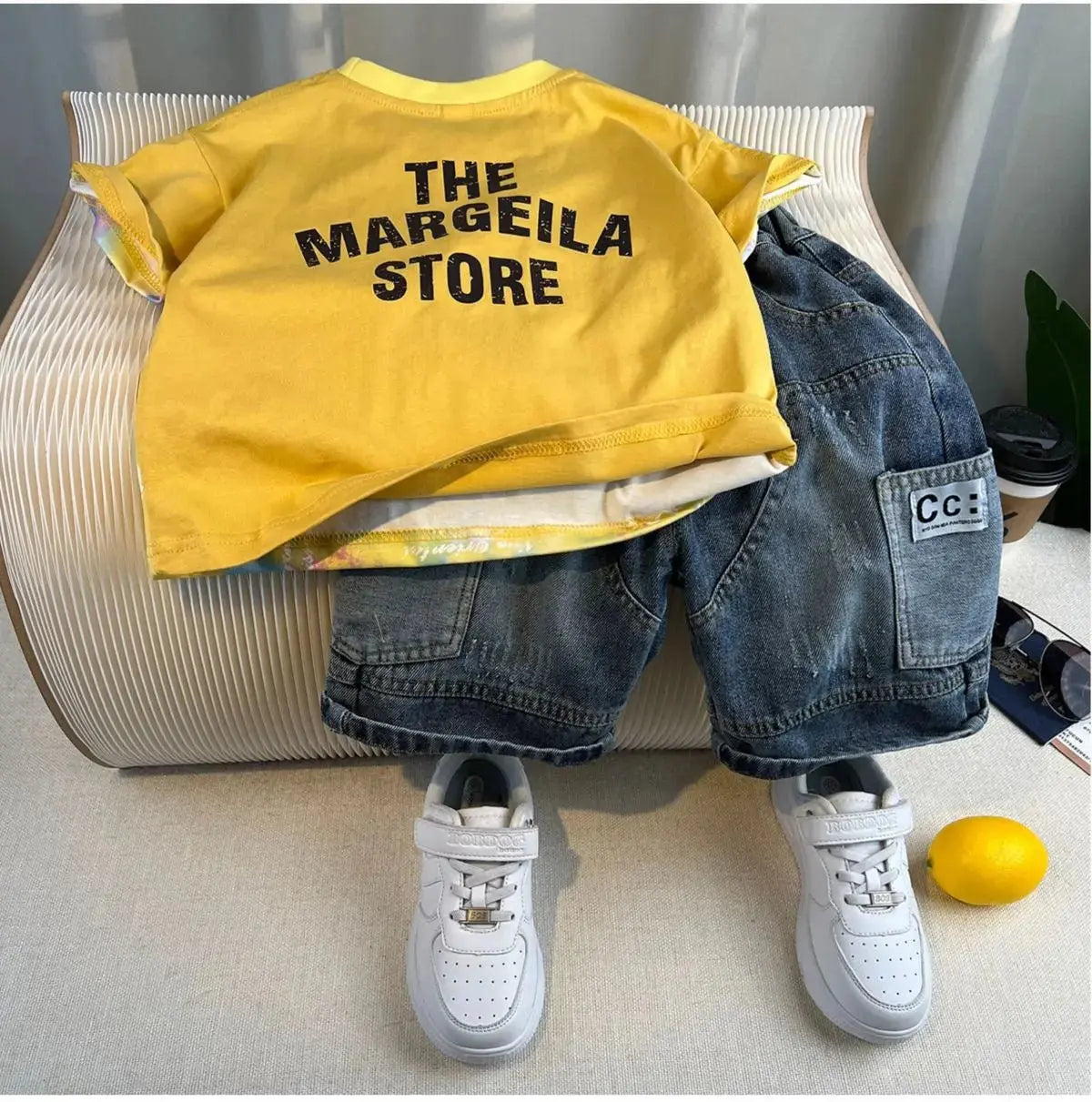 Boys Printed T-shirts And Denim Shorts Set