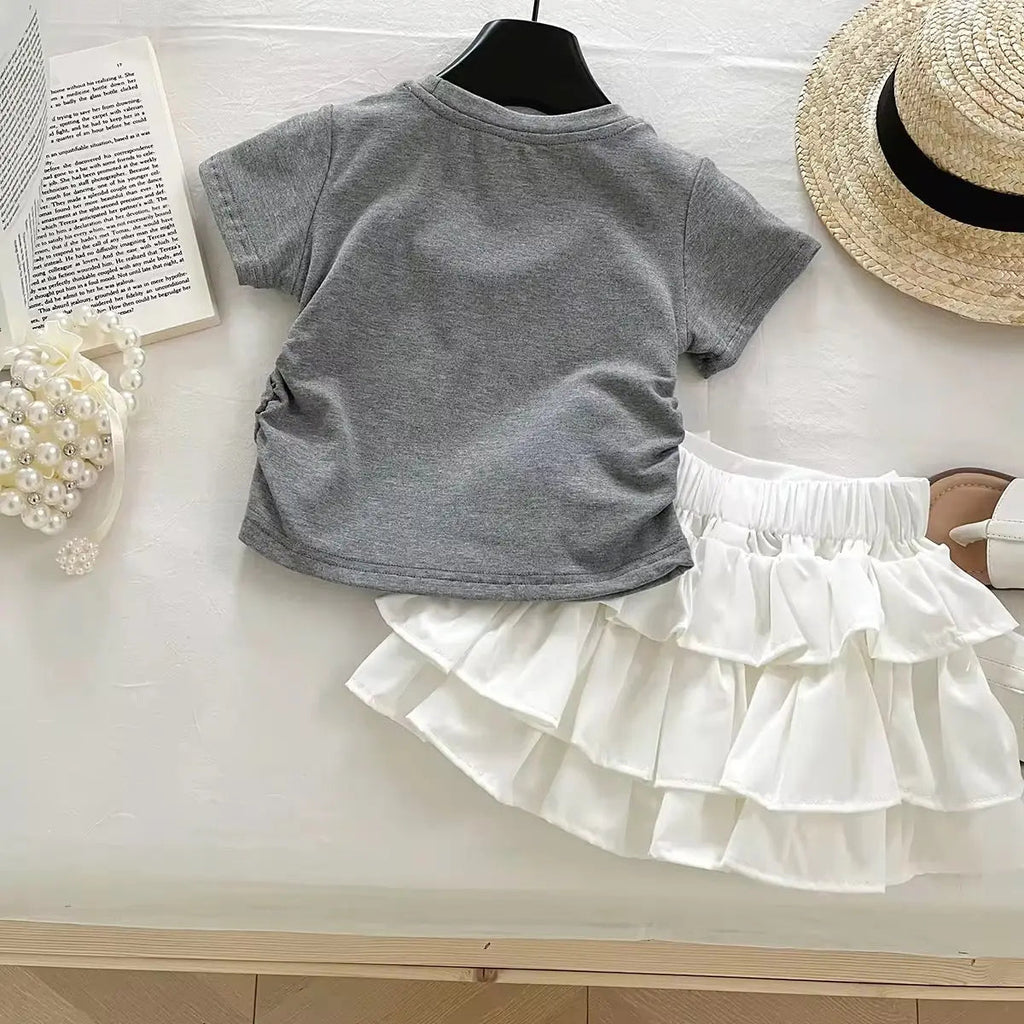 Girls Pearl-Detail Top And Skirt Set