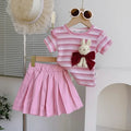 Girls Striped Pink Top And Matching Skirt