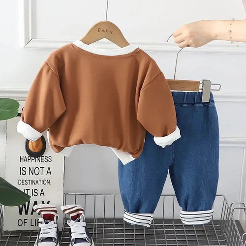 Boys Brown Sweatshirt And Jeans Set