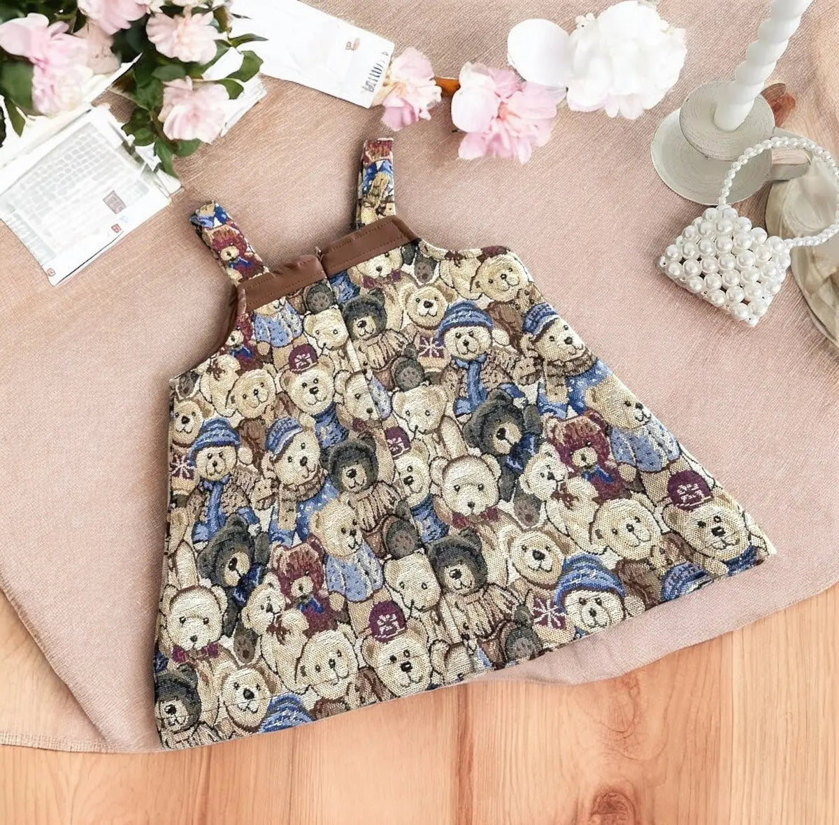 Girls Brown Short Jacket With Dress 2 Pcs Set