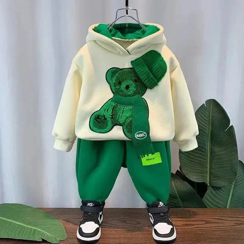 Boys Bear Motif Hoodie Sweatshirt And Joggers Set