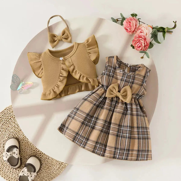 Baby Girl Coat & Plaid Dress Set