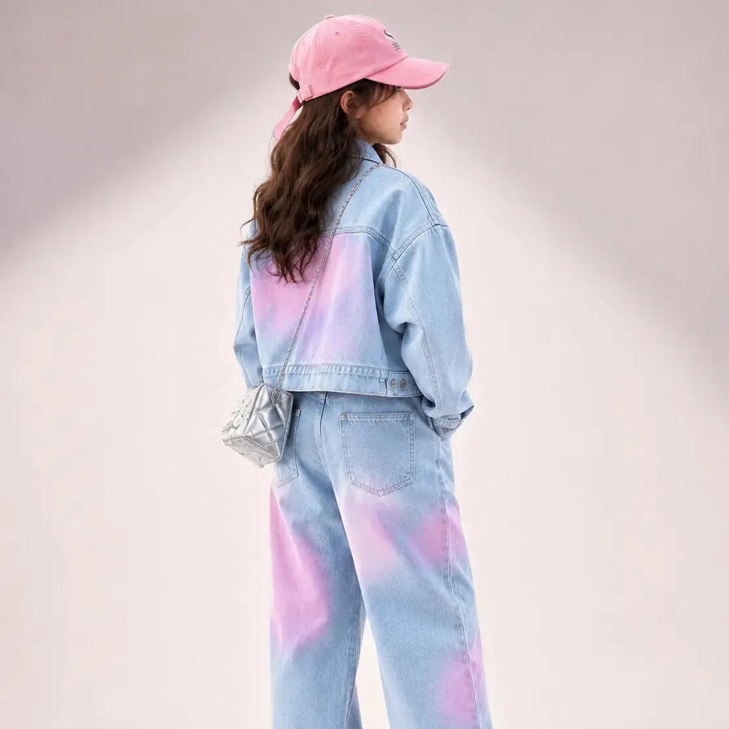 Girls Blue-Pink Denim Co-ord Set