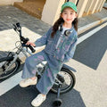 Girls Denim Co-ord Set With Pink Print Detail