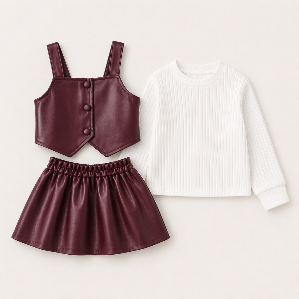 Girls 3-Piece Burgundy Luxe Set