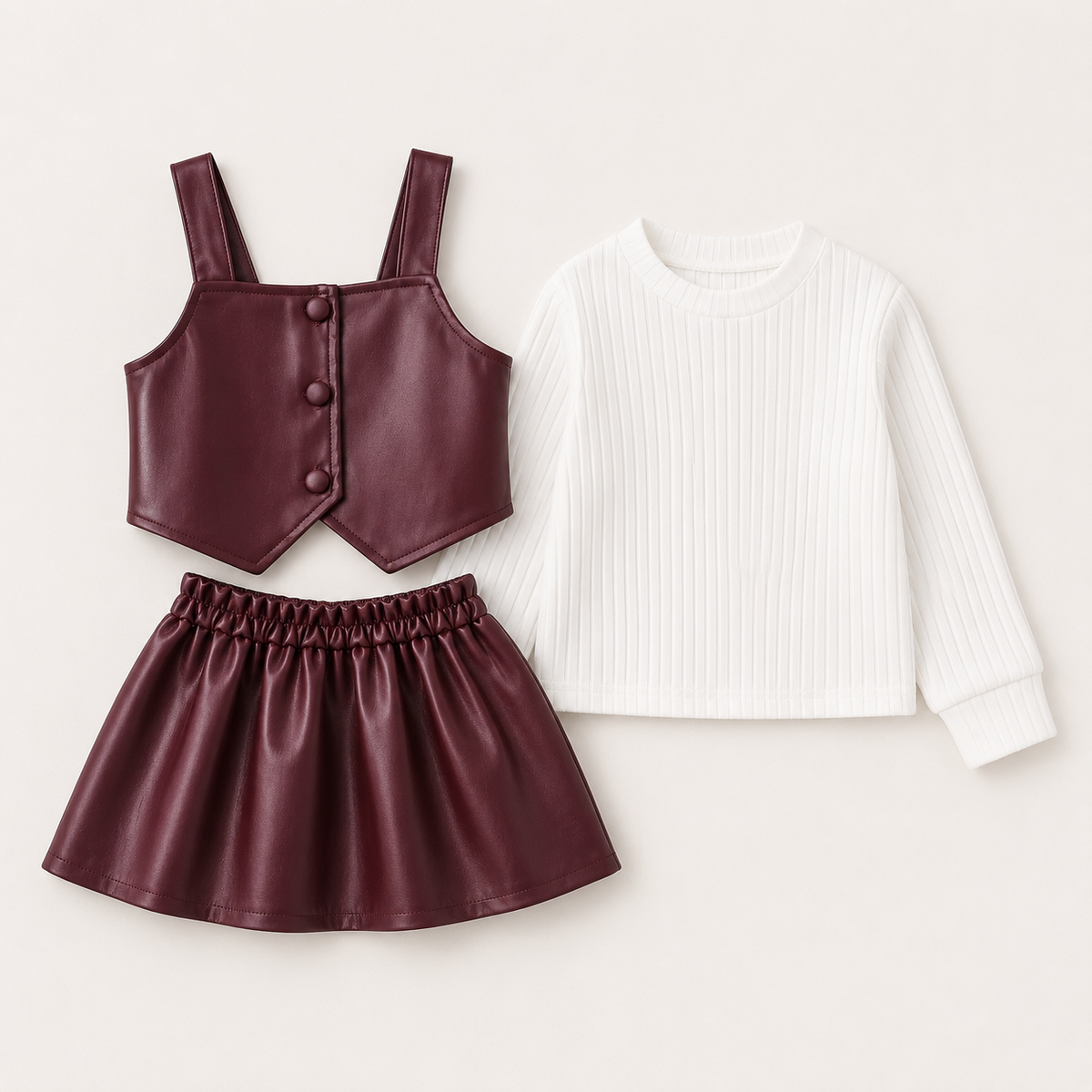 Girls 3-Piece Burgundy Luxe Set