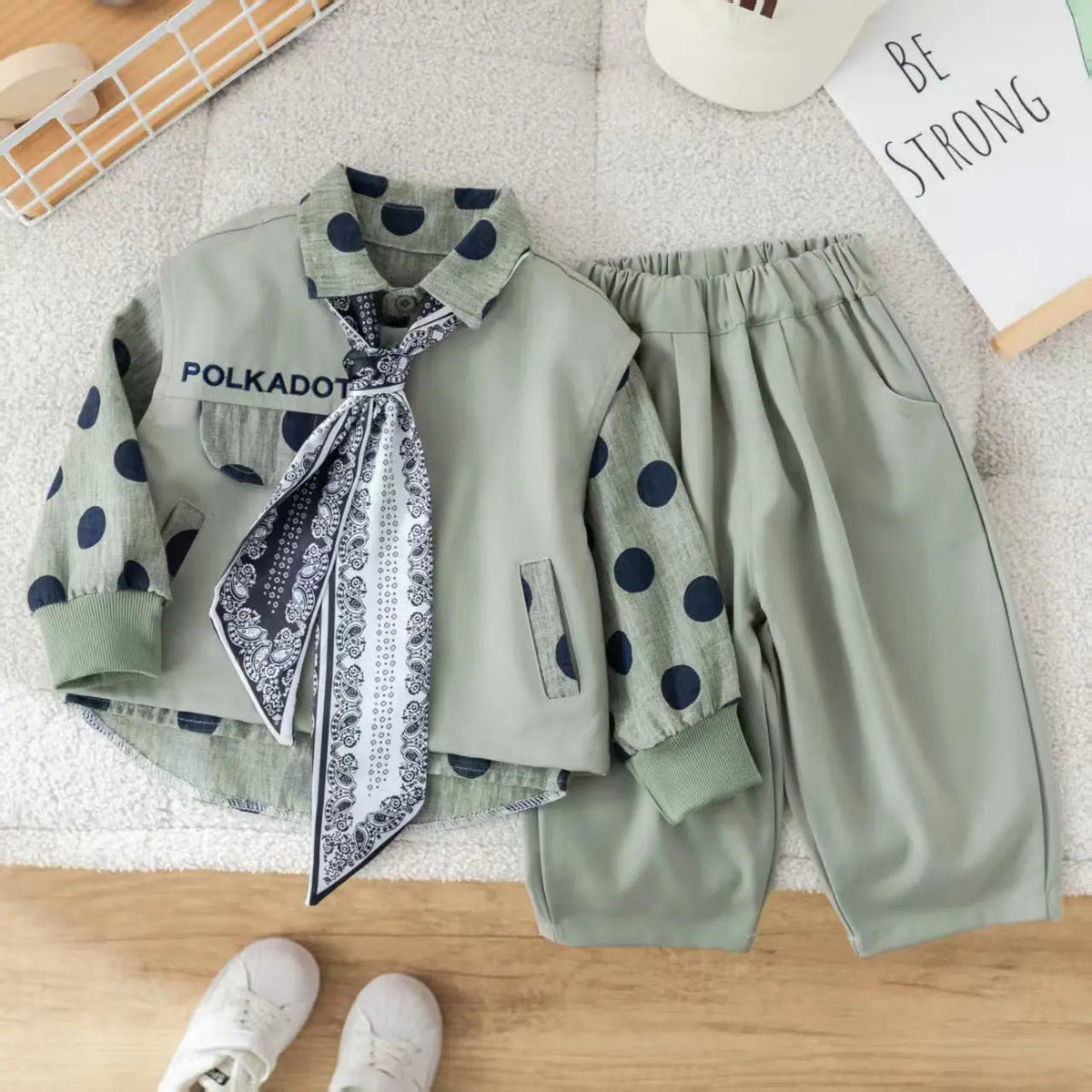 Boys 4-Piece Polka Dot Set with Scarf Tie