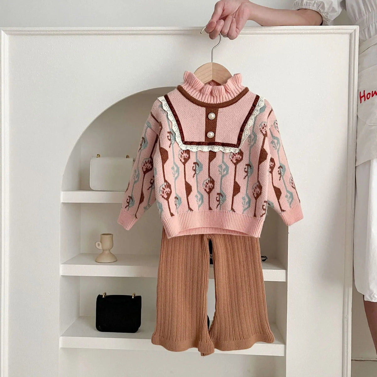 Girls Pink Printed Knitted Top And Palazzo 2 Pcs Set