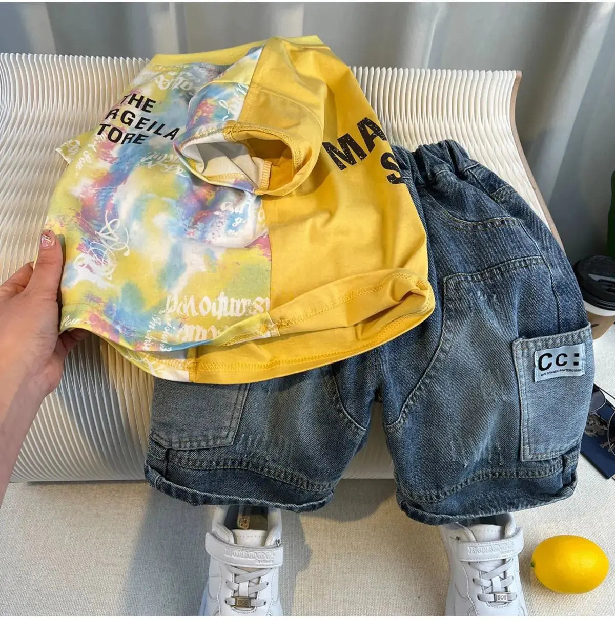 Boys Printed T-shirts And Denim Shorts Set
