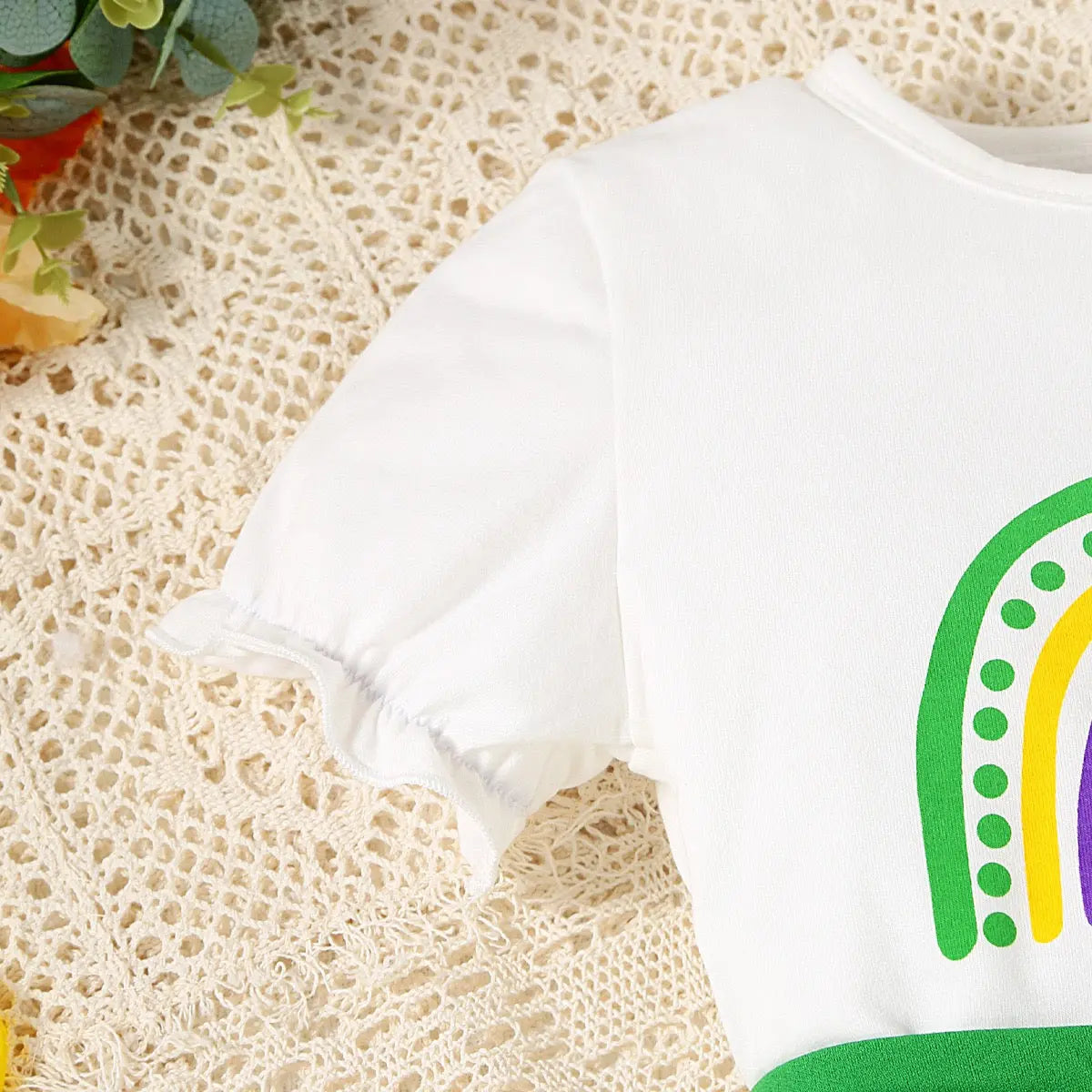 2-Piece Green Skirt And Printed Top Set For Girls