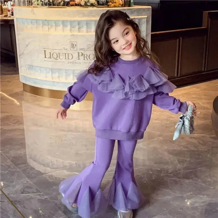Girls Purple Tulle Style Top And Pants Set
