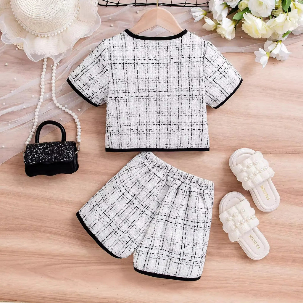 Girls White Tweed Plaid Co-ord Set