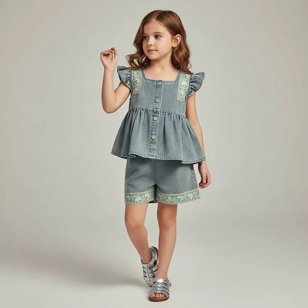 Girls Stylish Denim Co-Ord Set