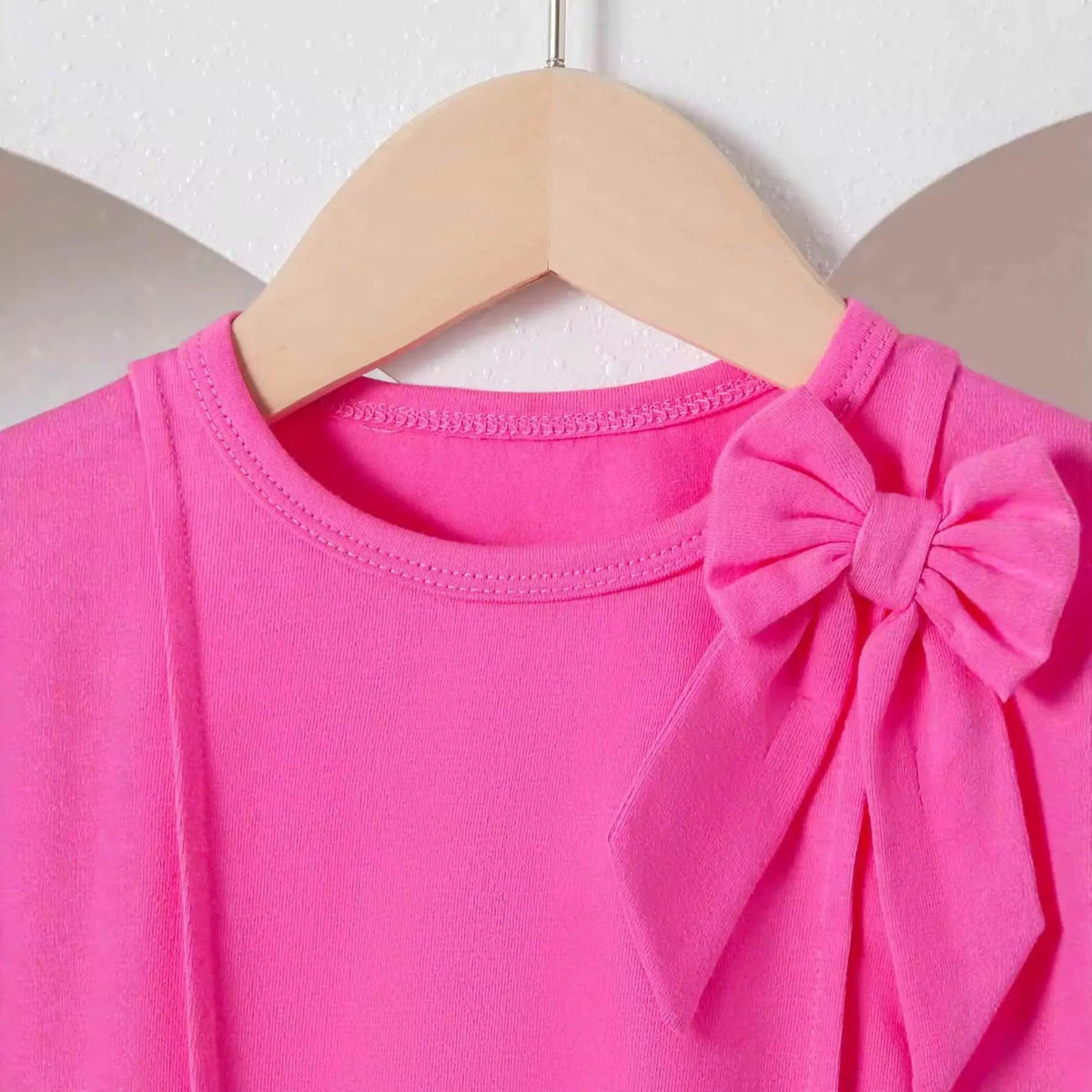 Girls Cute Pink Bow Top & White Shorts Summer Outfit Set
