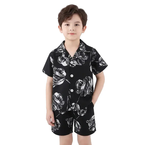 Boys Black Floral Printed Co-ord Set