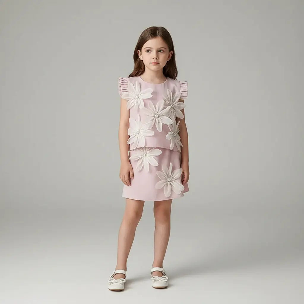 Girls Embellished Top And Skirt Set