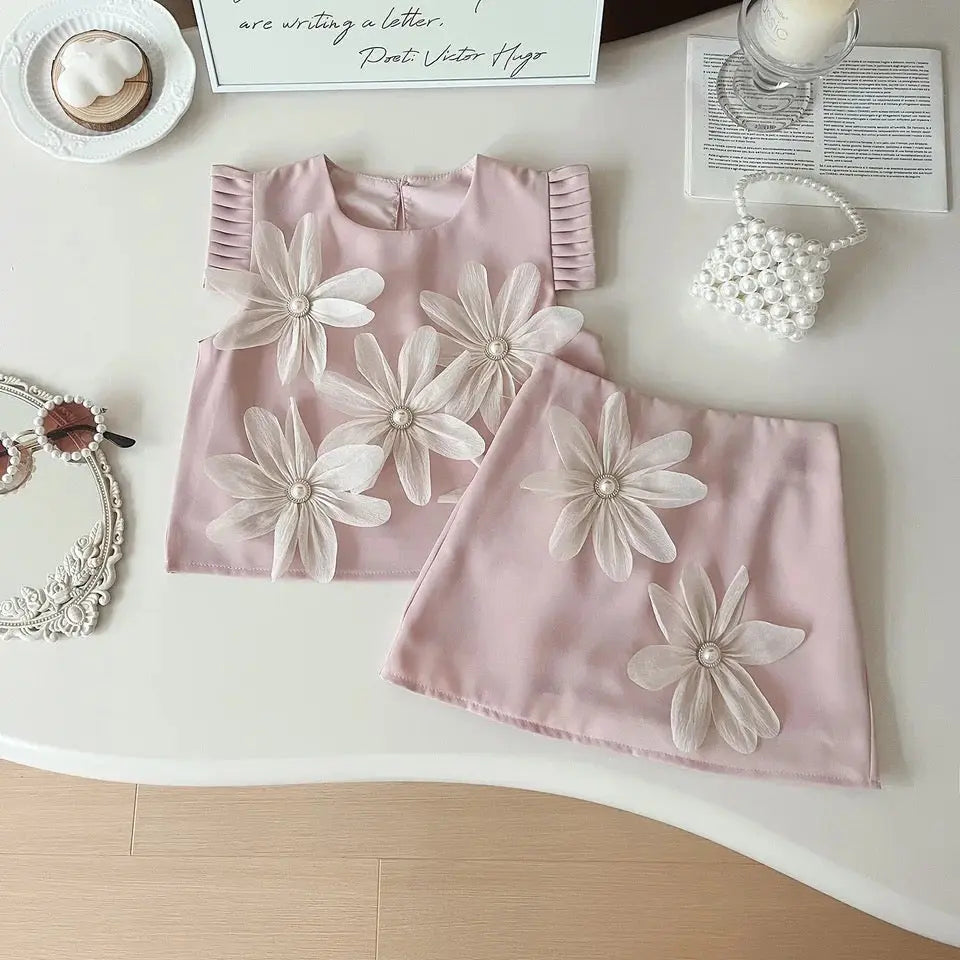 Girls Embellished Top And Skirt Set