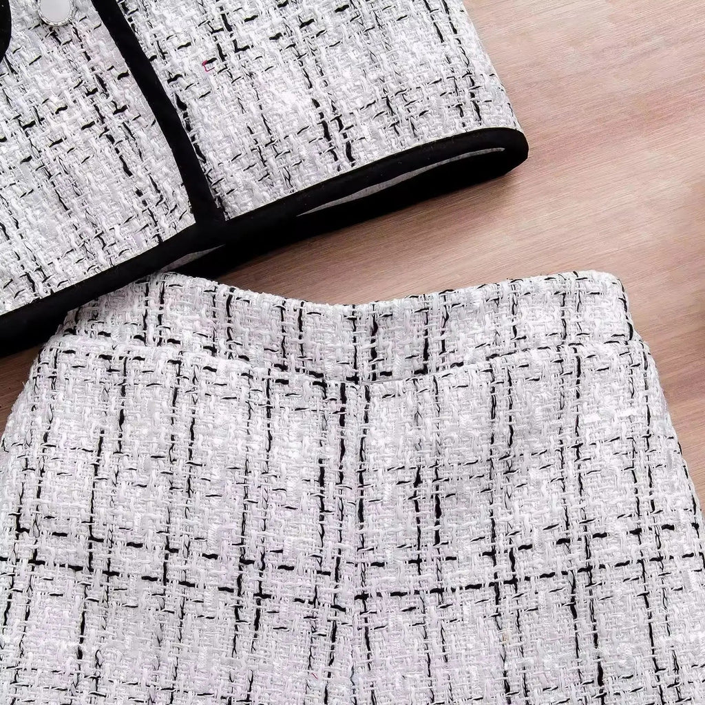Girls White Tweed Plaid Co-ord Set