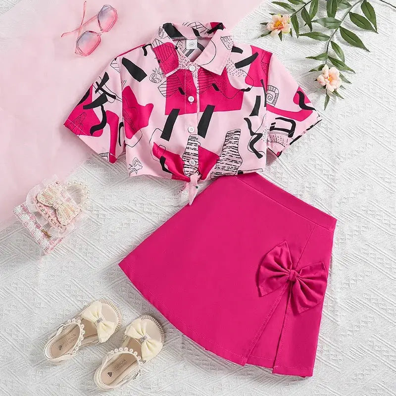 Girls Printed Crop Top And Shorts 2 Pcs Set
