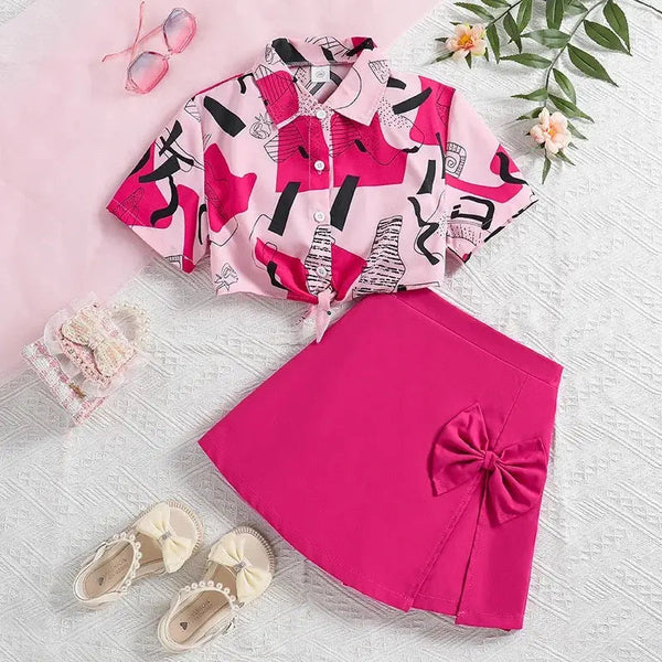 Girls Printed Crop Top And Shorts 2 Pcs Set