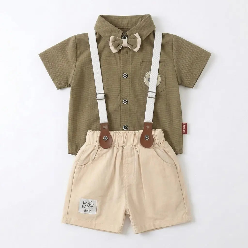 Boys 3-Piece Shirt & Shorts Suspender Set
