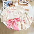 Girls White T-Shirt With Back Bow And Skirt  2 Pcs Set