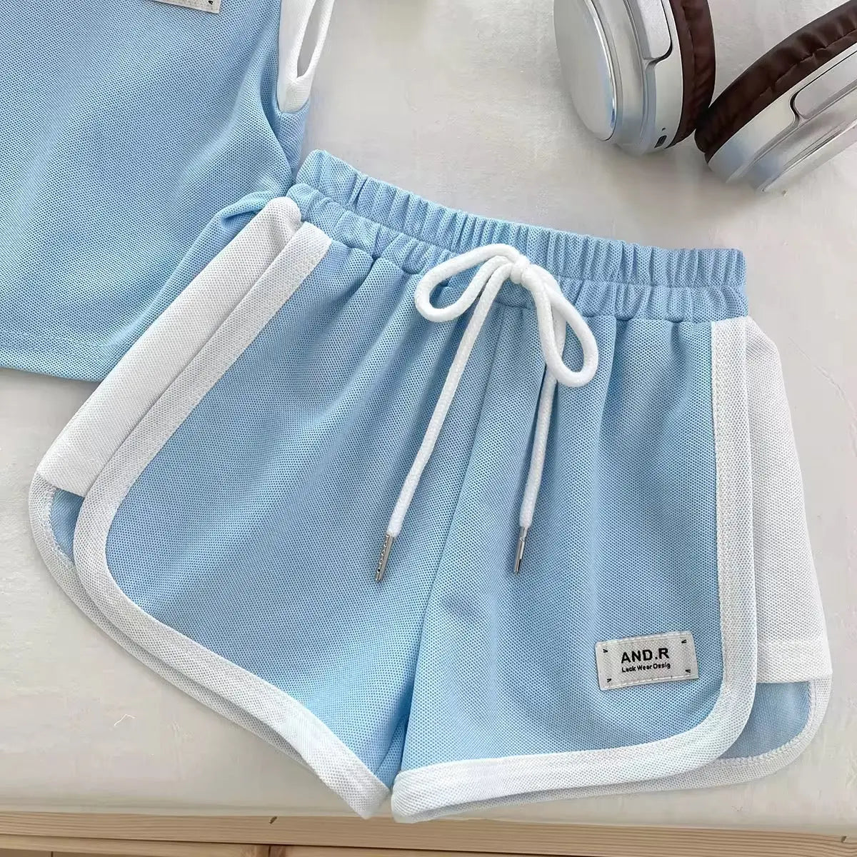 Girls Light Blue Polo Top And Shorts 2 Pcs Set