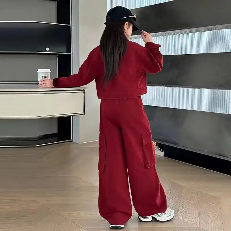Girls Denim Maroon Co-ord Set