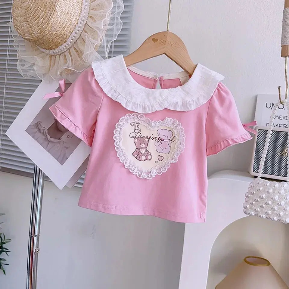 Girls Pink Top And White Skirt Set