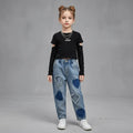 Girls Black Top And Wide-Fit Jeans