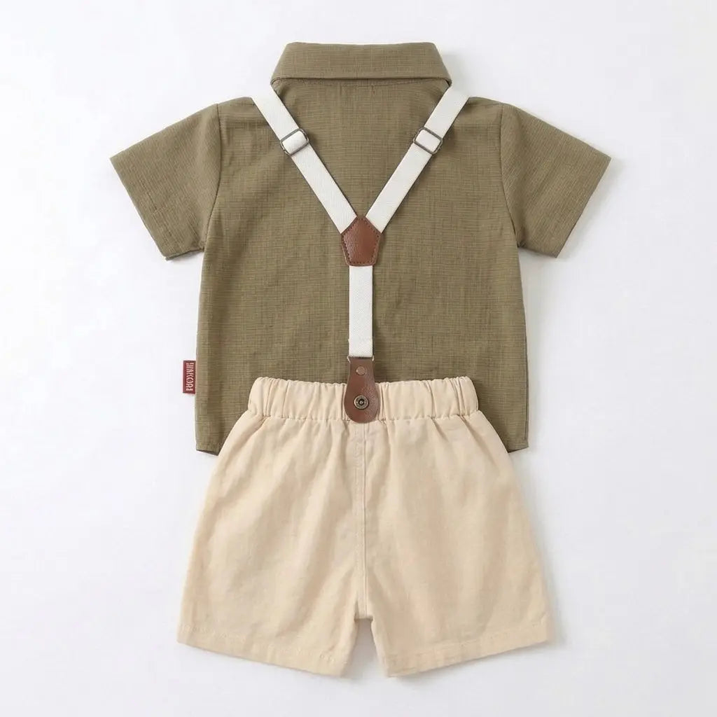 Boys 3-Piece Shirt & Shorts Suspender Set