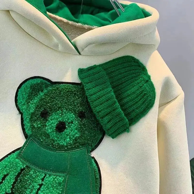 Boys Bear Motif Hoodie Sweatshirt And Joggers Set