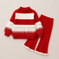 Girls Red & White Knitted Top And Pants 2 Pcs Set